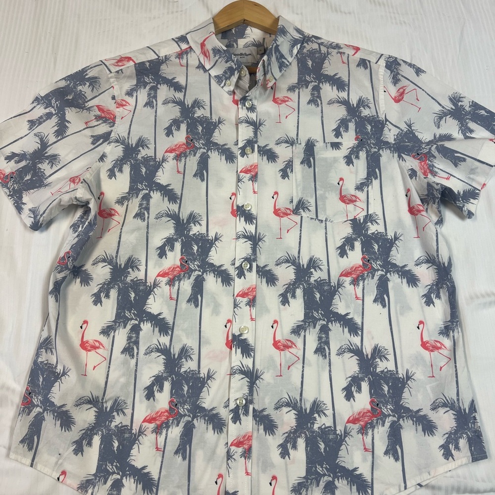 Goodfellow Hawaiian Men's Tropical Flamingo Palm Trees Print Shirt
